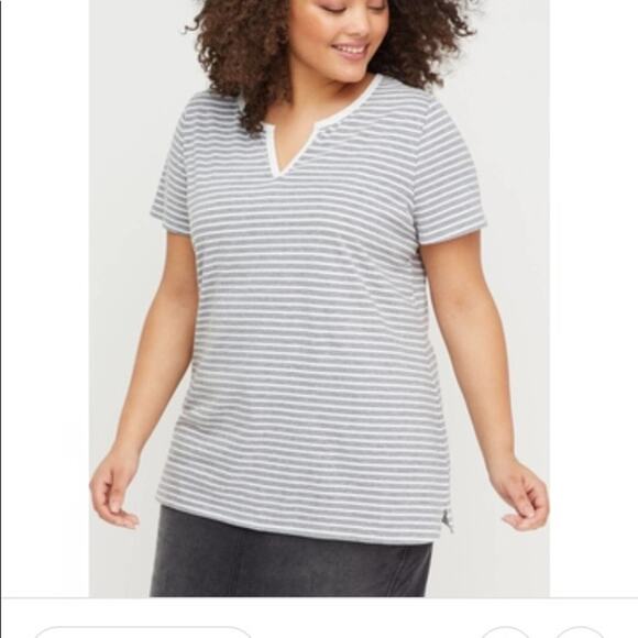 Lane Bryant Mixed Fabric Notch lace top - Picture 1 of 7